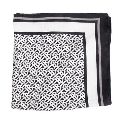 Burberry Black & White Vintage Check Icon Stripe TB Monogram Print Silk Scarf