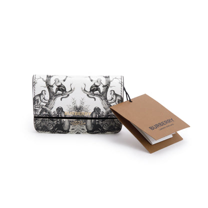Burberry Black/White Monkey Print Leather Card Case On Chain