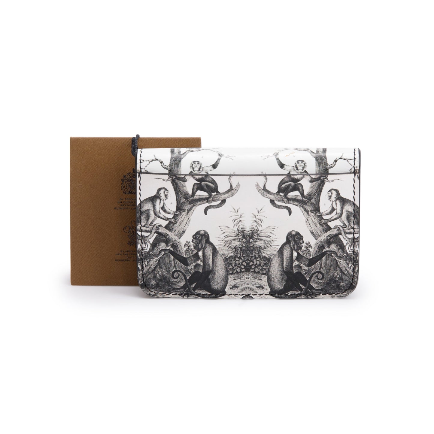 Burberry Black/White Monkey Print Leather Card Case On Chain