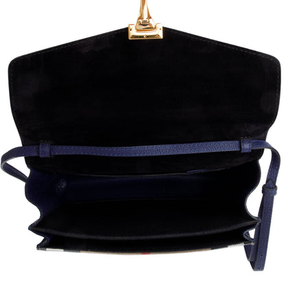 Burberry Blue Calfskin House Check Macken Crossbody Bag