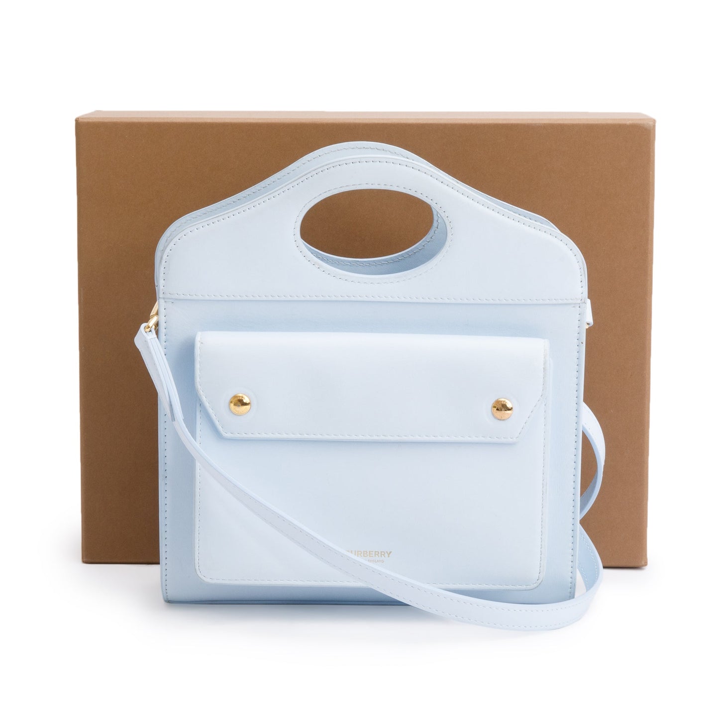 Burberry Blue Calfskin Leather Mini Pocket Bag