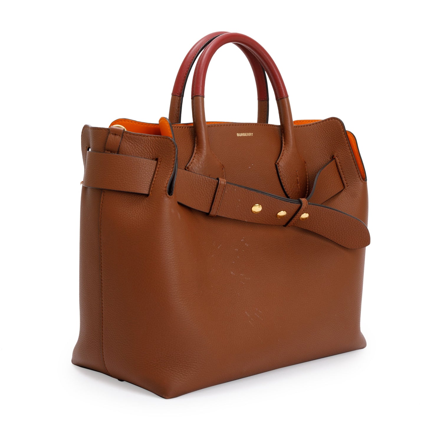 Burberry Brown Grained Calfskin Leather Medium Belt Tote Bag