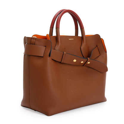 Burberry Brown Grained Calfskin Leather Medium Belt Tote Bag