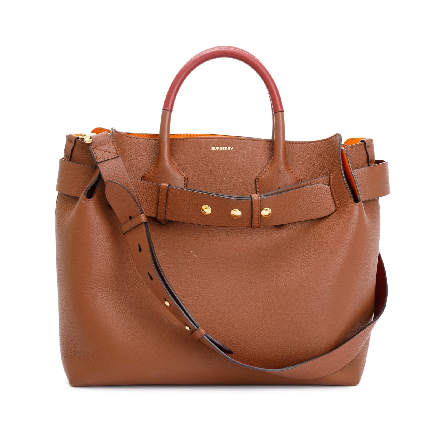 Burberry Brown Grained Calfskin Leather Medium Belt Tote Bag