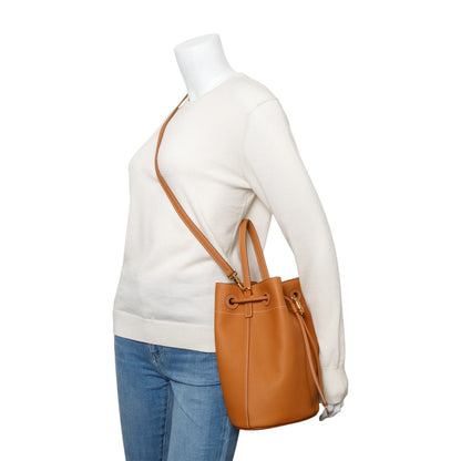 Burberry Brown Grained Leather Small TB Bucket Bag