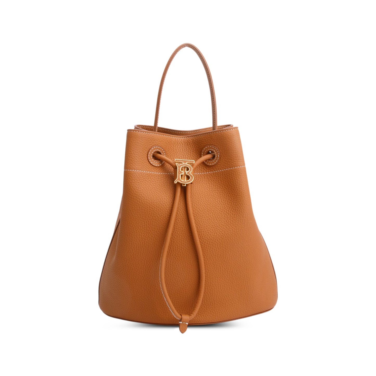 Burberry Brown Grained Leather Small TB Bucket Bag
