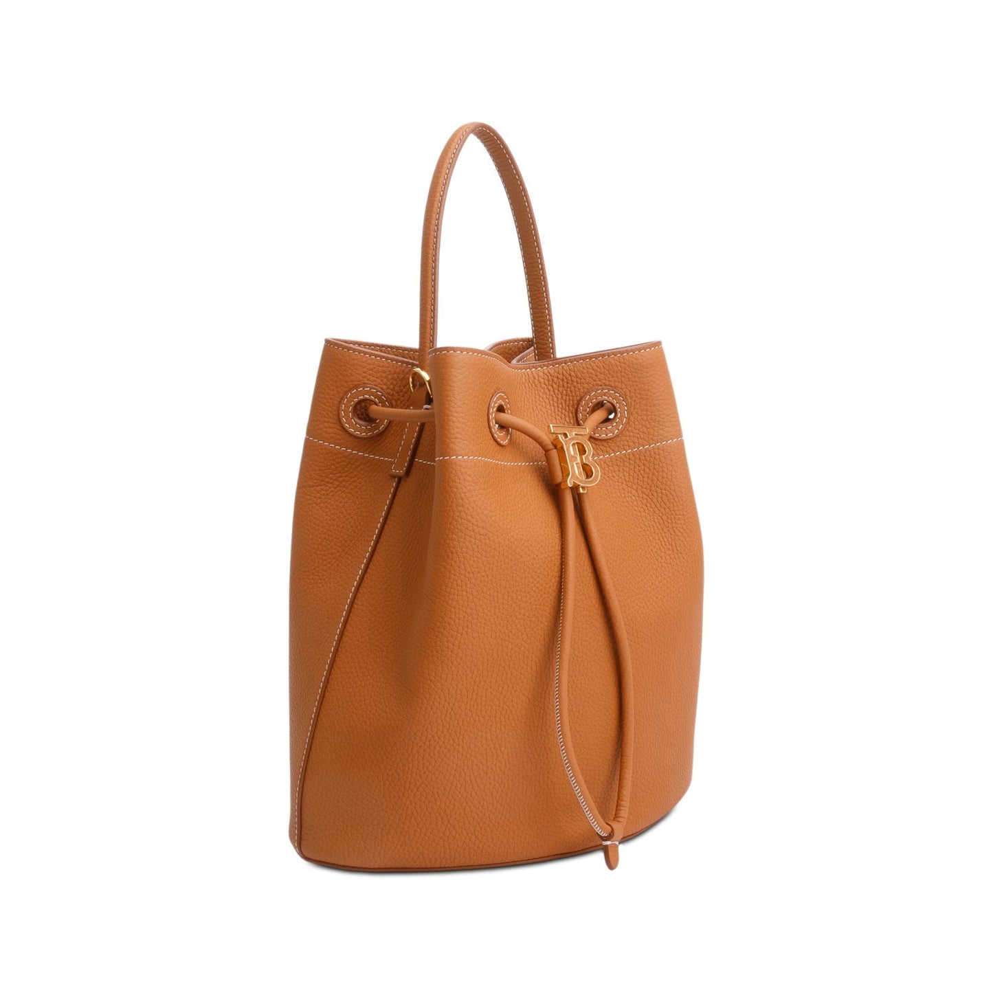 Burberry Brown Grained Leather Small TB Bucket Bag