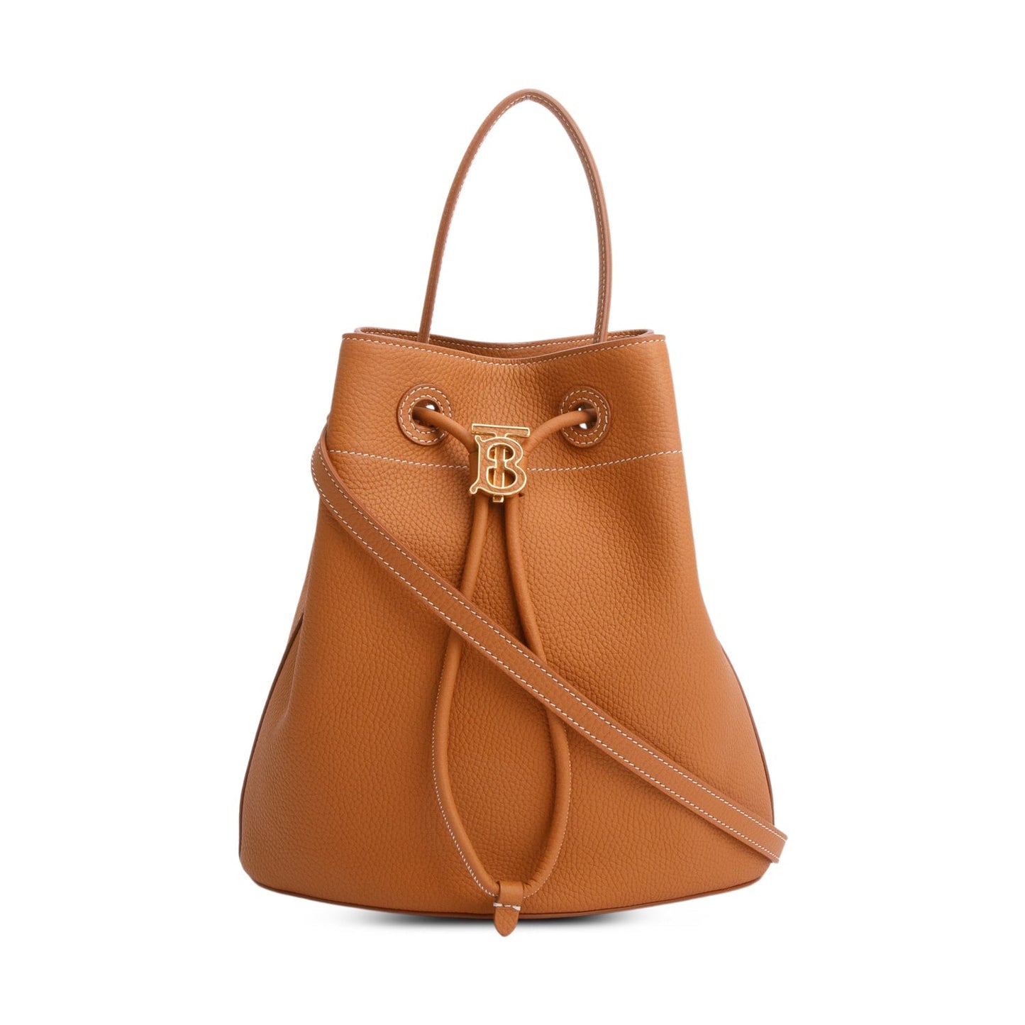 Burberry Brown Grained Leather Small TB Bucket Bag