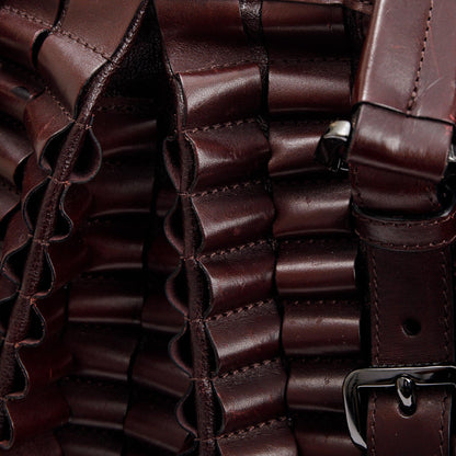 Burberry Burgundy Calfskin Leather Cartridge Pleated Lowry Tote