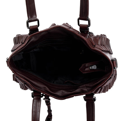 Burberry Burgundy Calfskin Leather Cartridge Pleated Lowry Tote