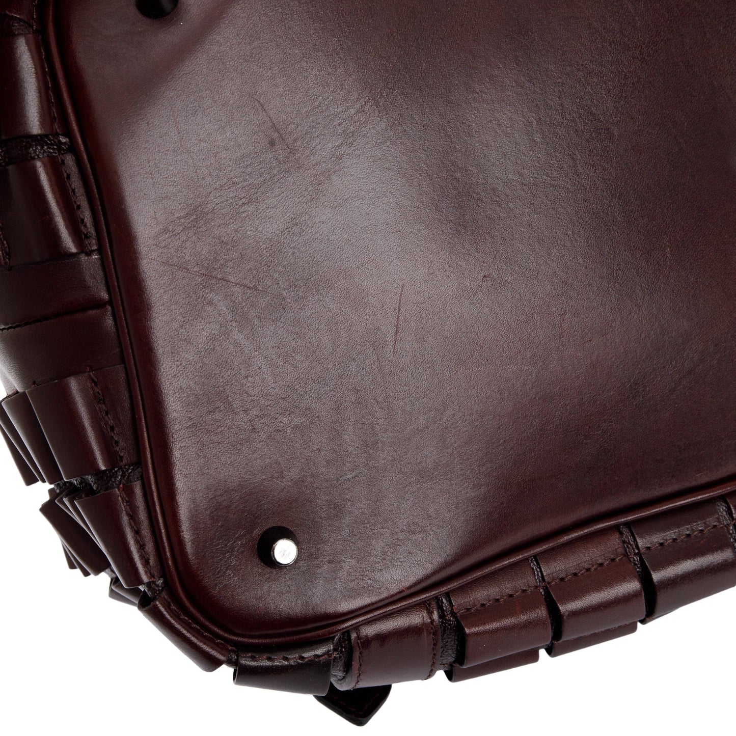 Burberry Burgundy Calfskin Leather Cartridge Pleated Lowry Tote