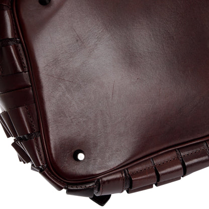 Burberry Burgundy Calfskin Leather Cartridge Pleated Lowry Tote