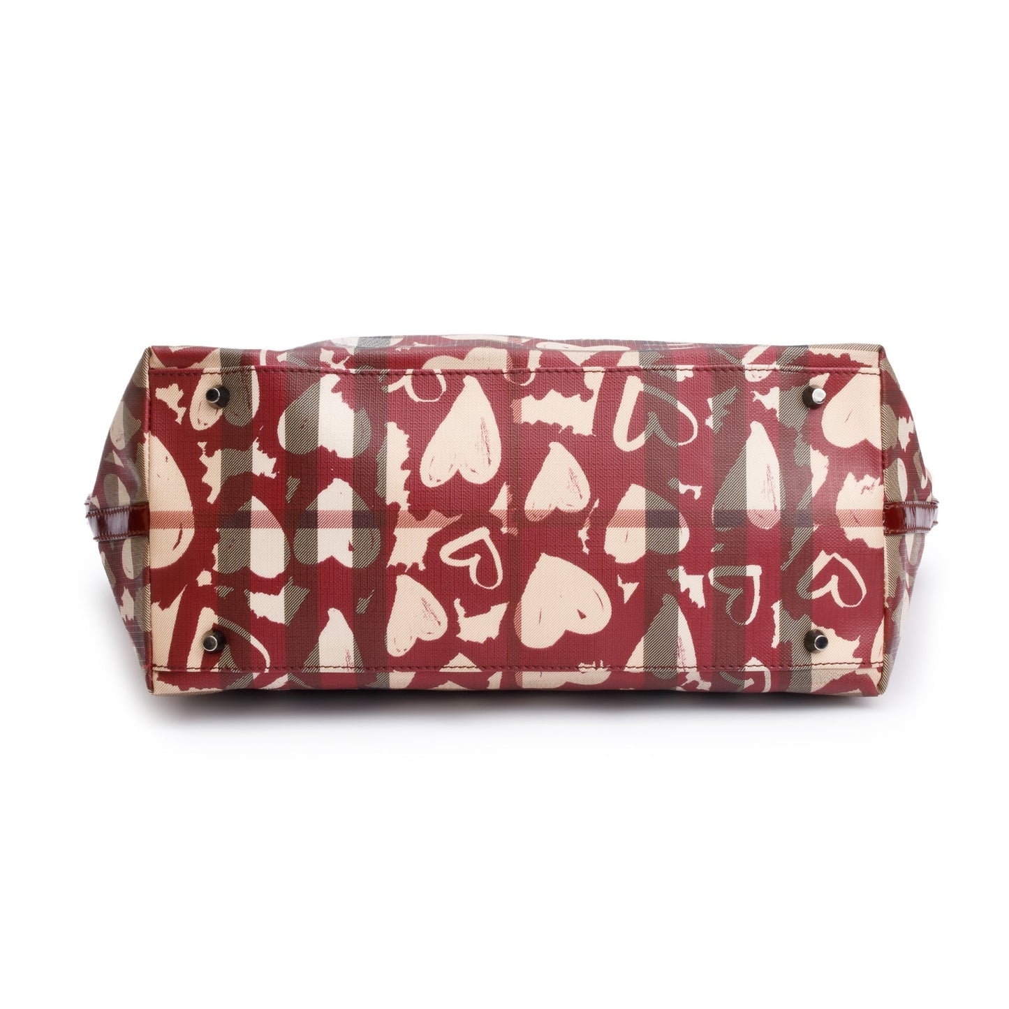 Burberry Burgundy Patent Heart Print Supernova Coated Canvas Nickie Tote Bag