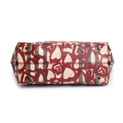 Burberry Burgundy Patent Heart Print Supernova Coated Canvas Nickie Tote Bag