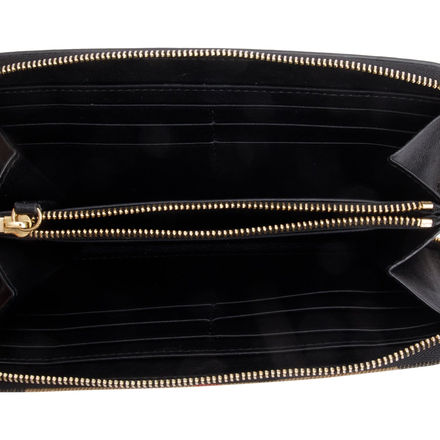 Burberry Check Canvas Black Leather Trim Derby Continental Zip Wallet