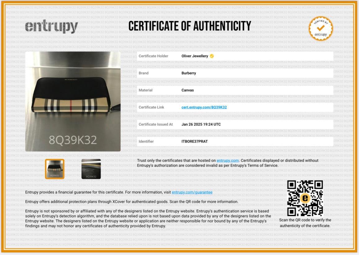 Burberry Check Canvas Black Leather Trim Derby Continental Zip Wallet