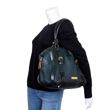Burberry Green Pleated Stitched Leather Rosaville Bowling Bag