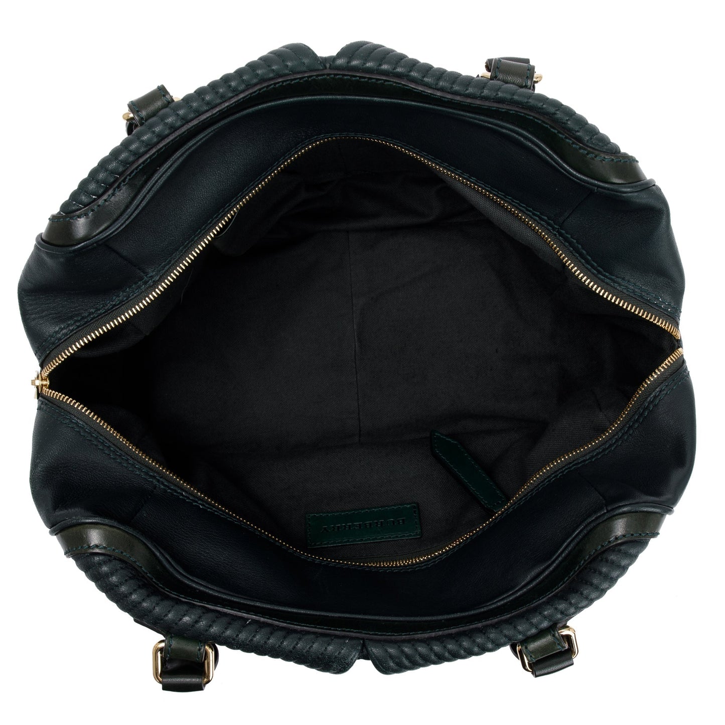 Burberry Green Pleated Stitched Leather Rosaville Bowling Bag