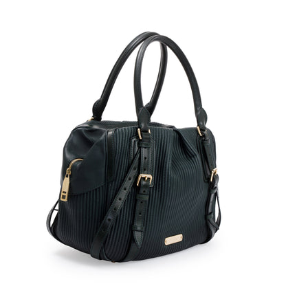 Burberry Green Pleated Stitched Leather Rosaville Bowling Bag