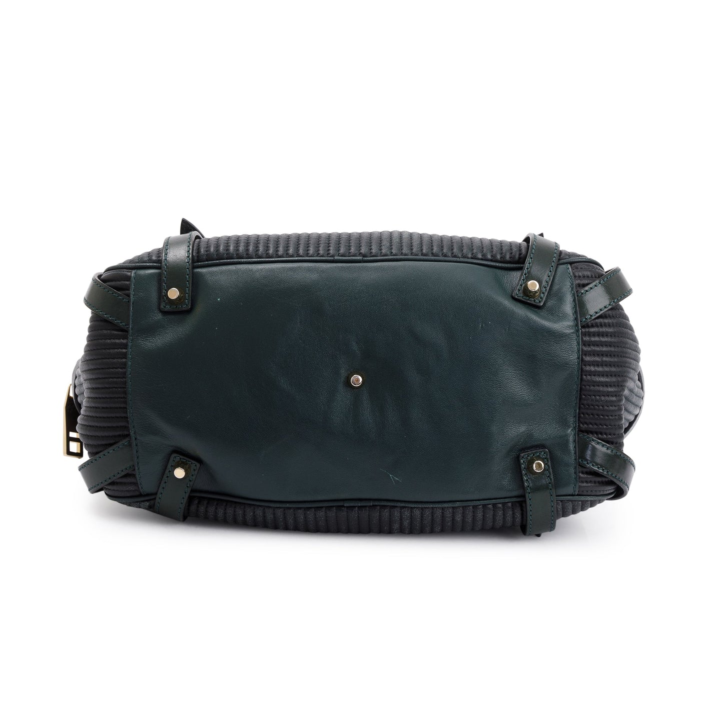Burberry Green Pleated Stitched Leather Rosaville Bowling Bag