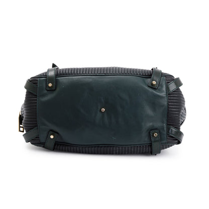 Burberry Green Pleated Stitched Leather Rosaville Bowling Bag