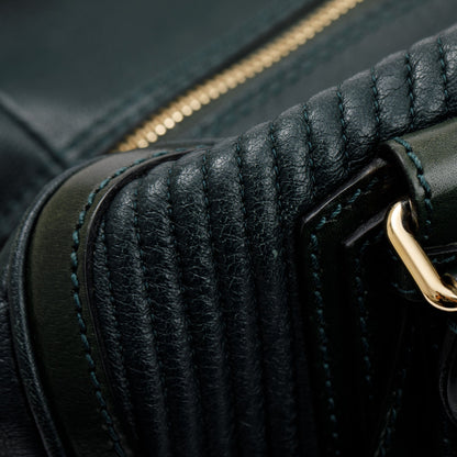 Burberry Green Pleated Stitched Leather Rosaville Bowling Bag