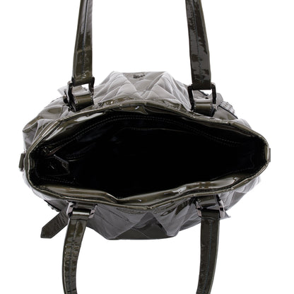 Burberry Green Quilted Patent Leather Studded Lowry Bag