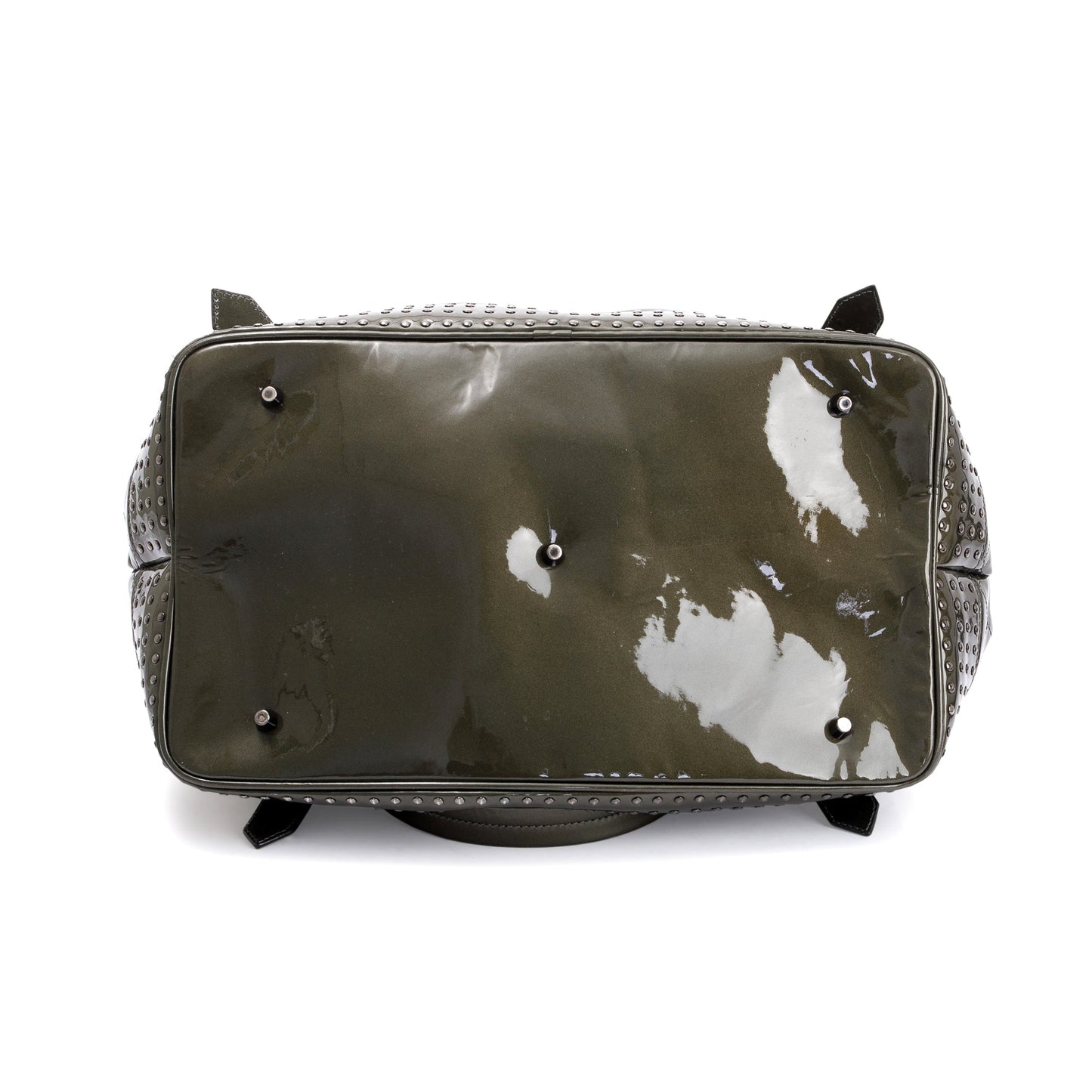Burberry Green Quilted Patent Leather Studded Lowry Bag