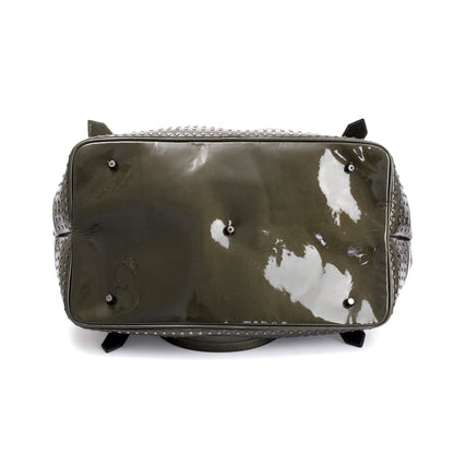 Burberry Green Quilted Patent Leather Studded Lowry Bag