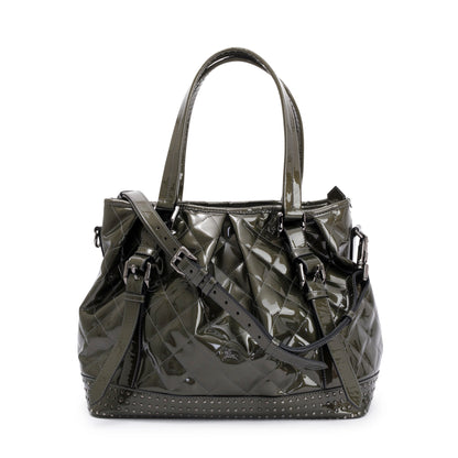 Burberry Green Quilted Patent Leather Studded Lowry Bag
