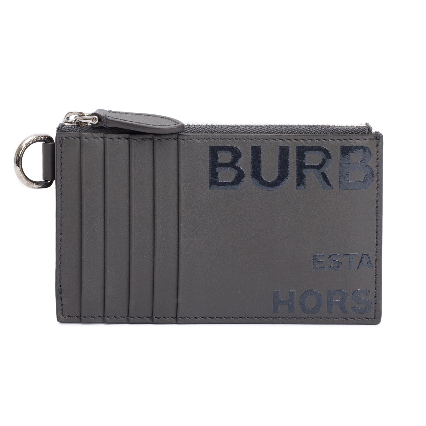 Burberry Grey Calfskin Leather Logo Alwyn Lanyard Card Case