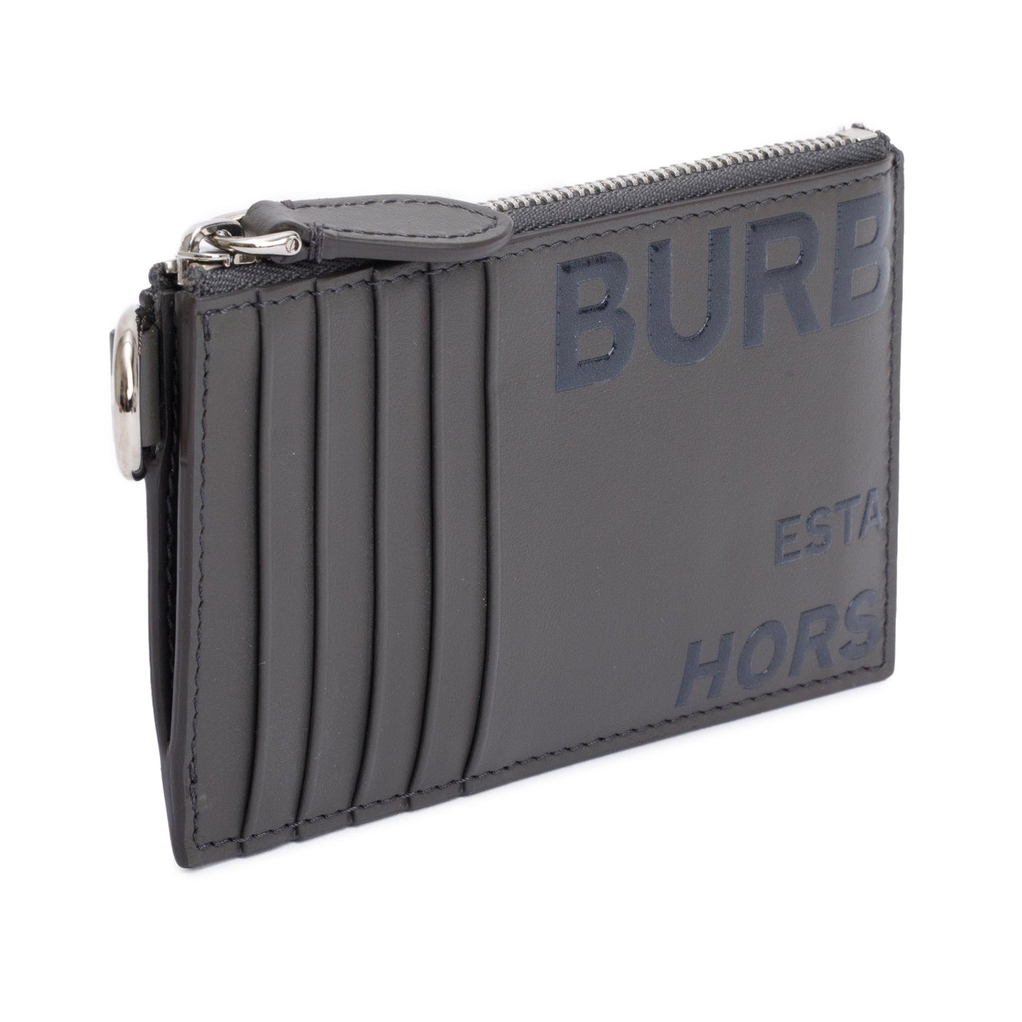 Burberry Grey Calfskin Leather Logo Alwyn Lanyard Card Case