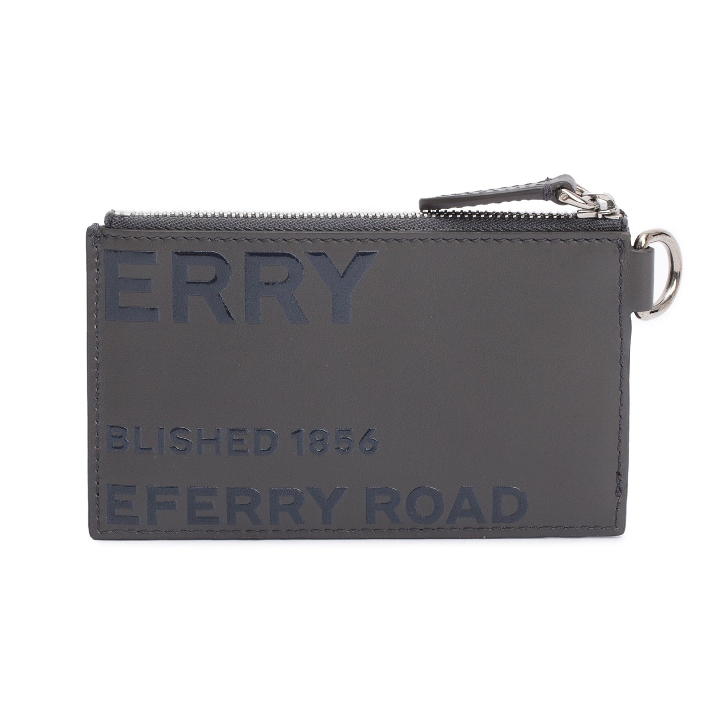 Burberry Grey Calfskin Leather Logo Alwyn Lanyard Card Case