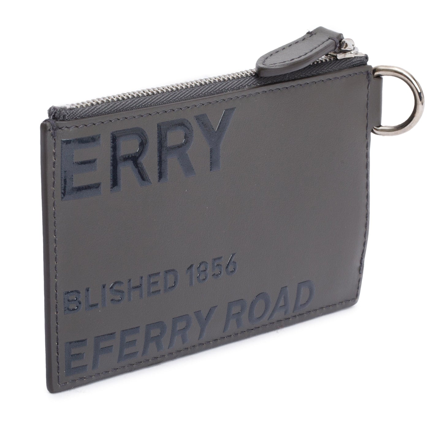 Burberry Grey Calfskin Leather Logo Alwyn Lanyard Card Case