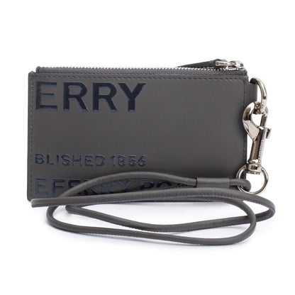 Burberry Grey Calfskin Leather Logo Alwyn Lanyard Card Case