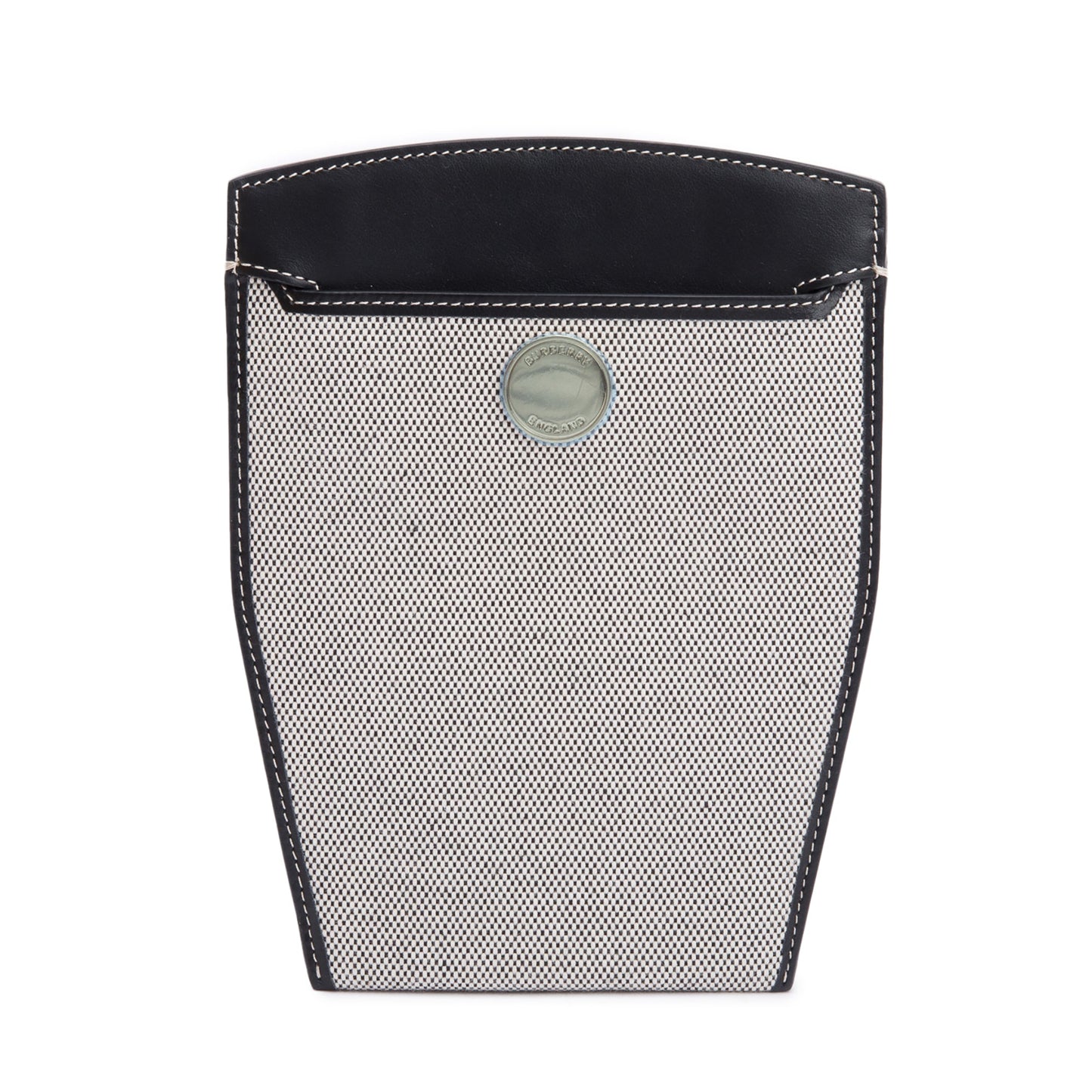 Burberry Grey Canvas Black Leather Mini Society Phone Holder Crossbody