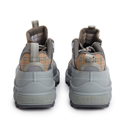 Burberry Grey Rubber House Check Canvas Arthur Sneakers, Size 39