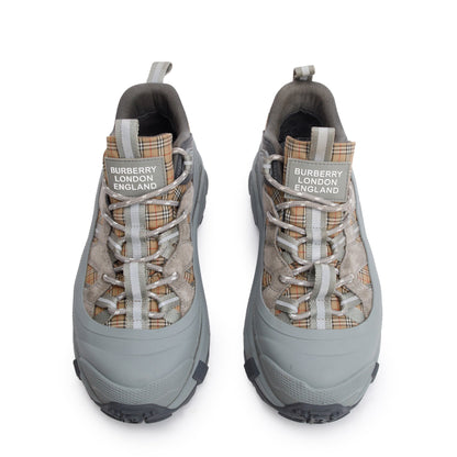 Burberry Grey Rubber House Check Canvas Arthur Sneakers, Size 39
