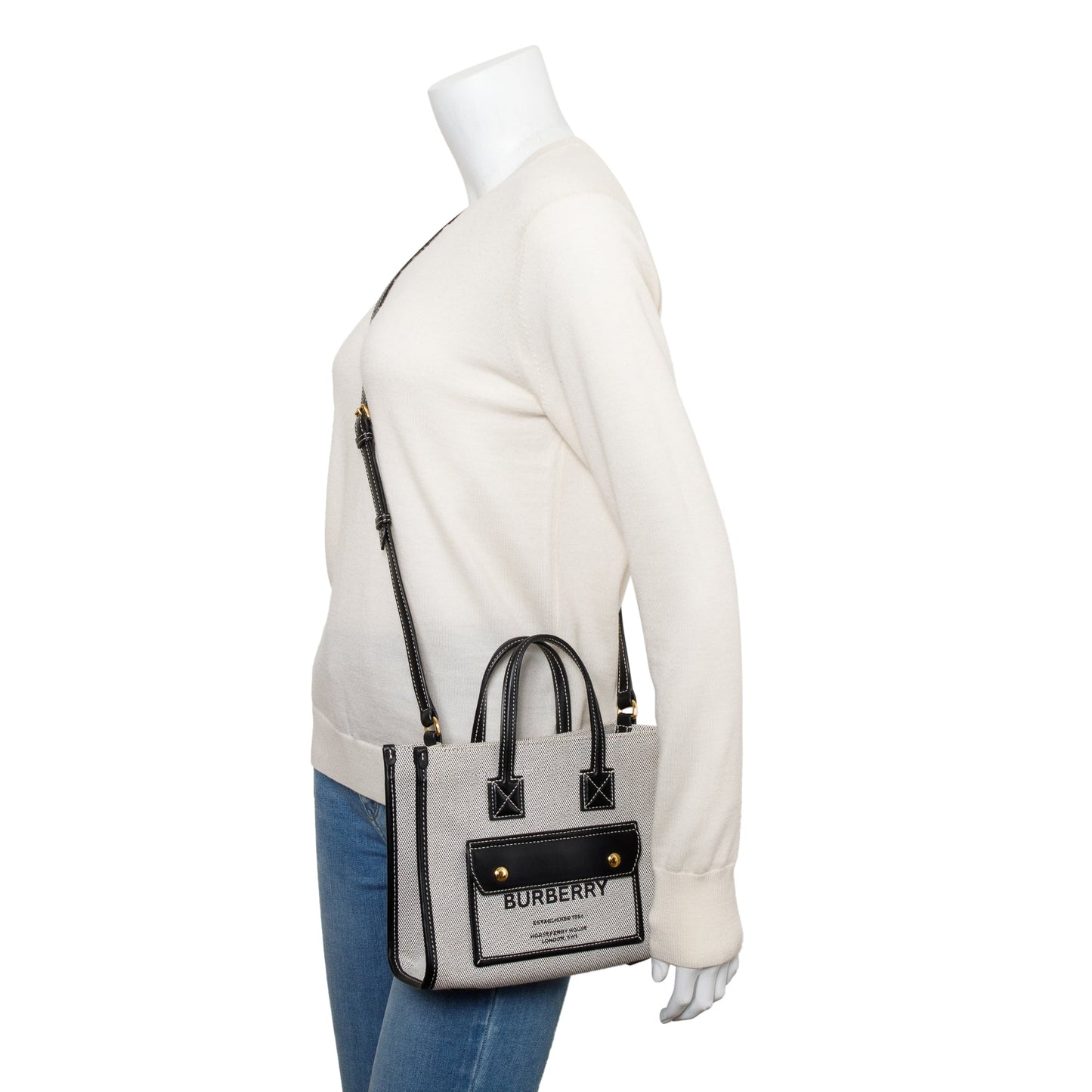 Burberry Greyl Canvas and Black Leather Trim Mini Freya Tote Bag