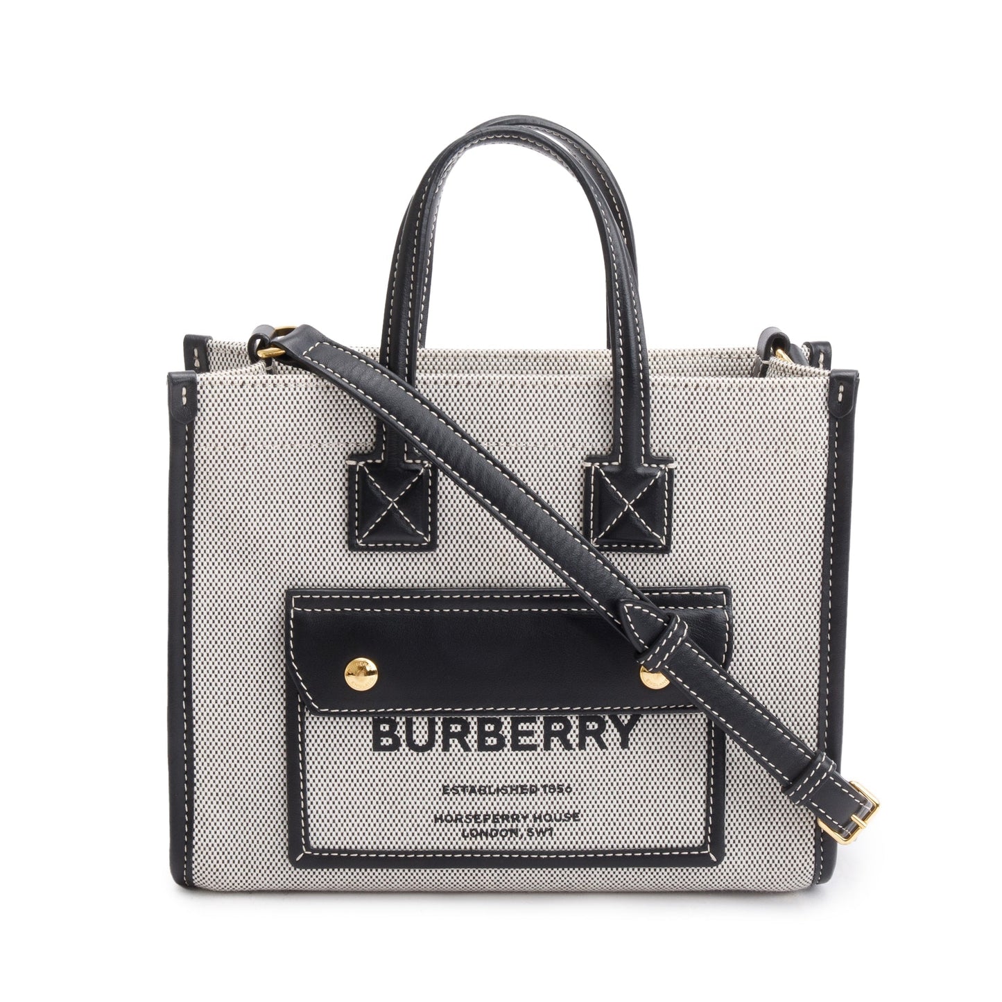 Burberry Greyl Canvas and Black Leather Trim Mini Freya Tote Bag