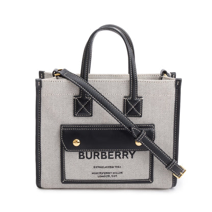 Burberry Greyl Canvas and Black Leather Trim Mini Freya Tote Bag