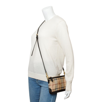 Burberry Haymarket Check Brown Small Peyton Crossbody Bag