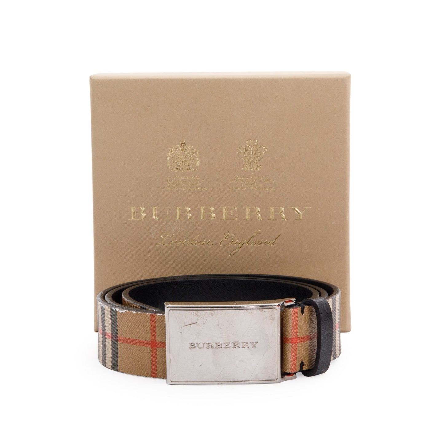 Burberry Haymarket Check and Leather Belt
