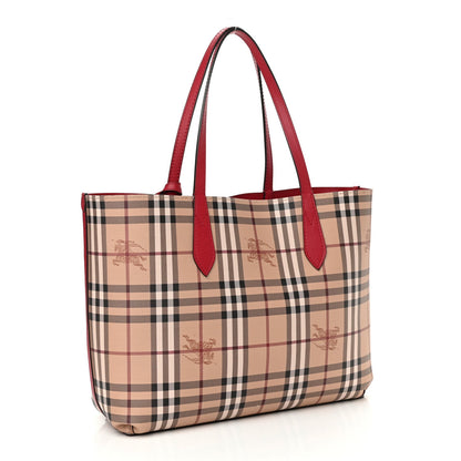 BURBERRY Haymarket Check Medium Reversible Tote Red