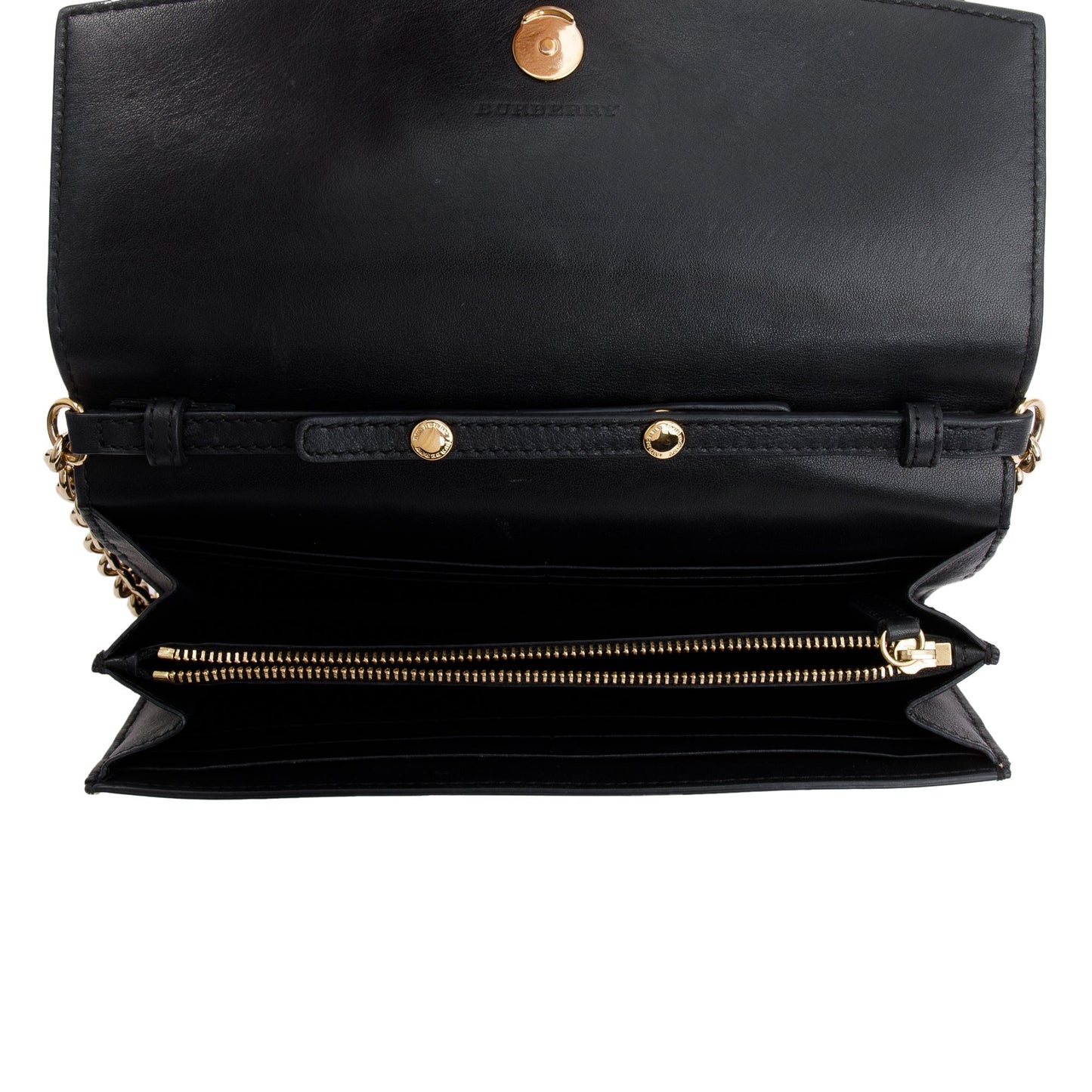 Burberry House Check Black Calfskin Leather Henley Wallet on Chain