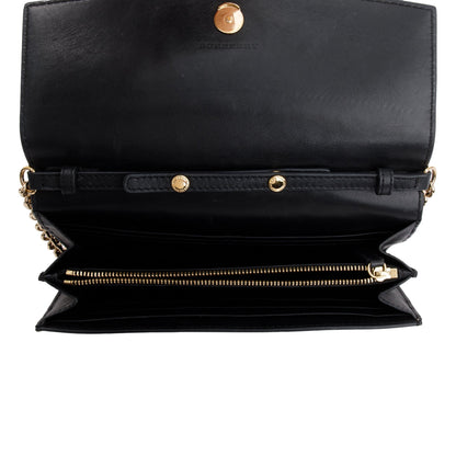 Burberry House Check Black Calfskin Leather Henley Wallet on Chain
