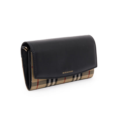 Burberry House Check Black Calfskin Leather Henley Wallet on Chain