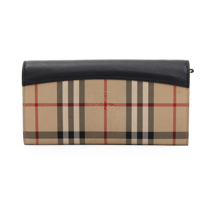 Burberry House Check Black Calfskin Leather Henley Wallet on Chain