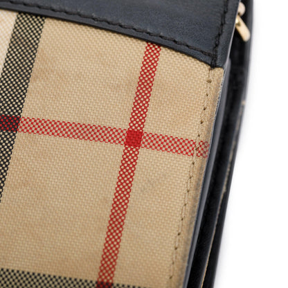 Burberry House Check Black Calfskin Leather Henley Wallet on Chain