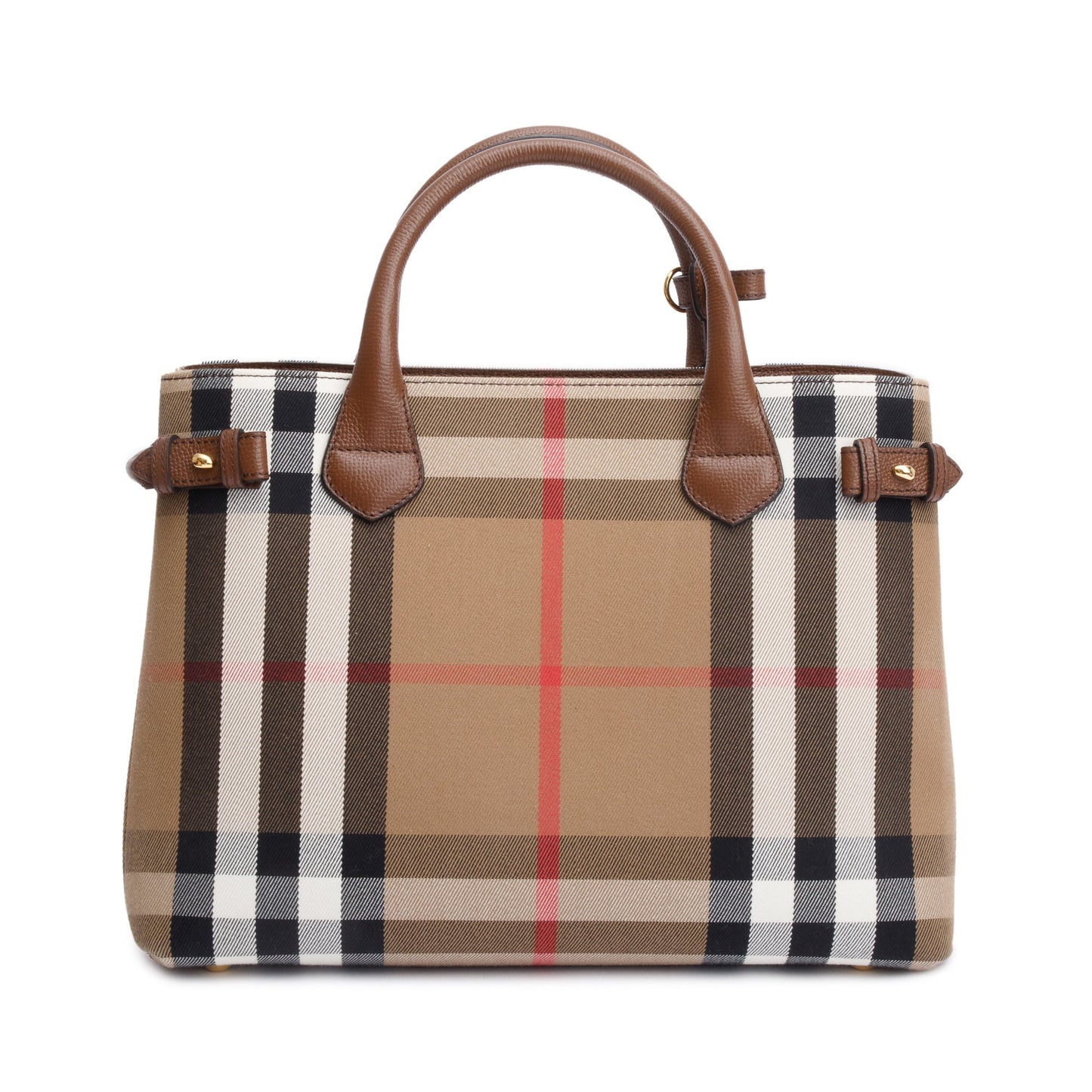 Burberry House Check Brown Leather Trim Medium Banner Tote